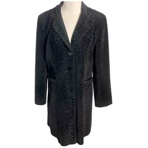 Giacca Long Coat M Black Faux Persian Lamb Textured Red Lining Button Front
